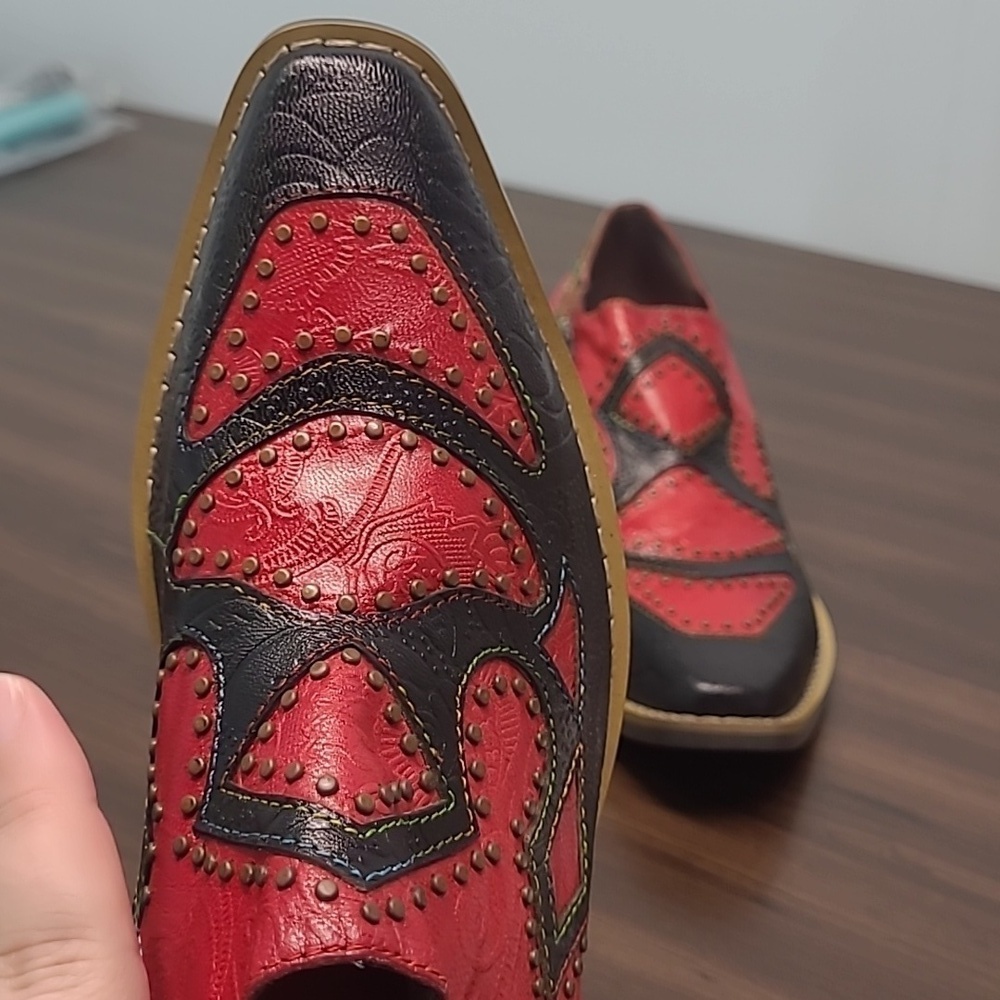 Size 36 Red and Black Faux Leather Cowboy Boots - Picture 6 of 7